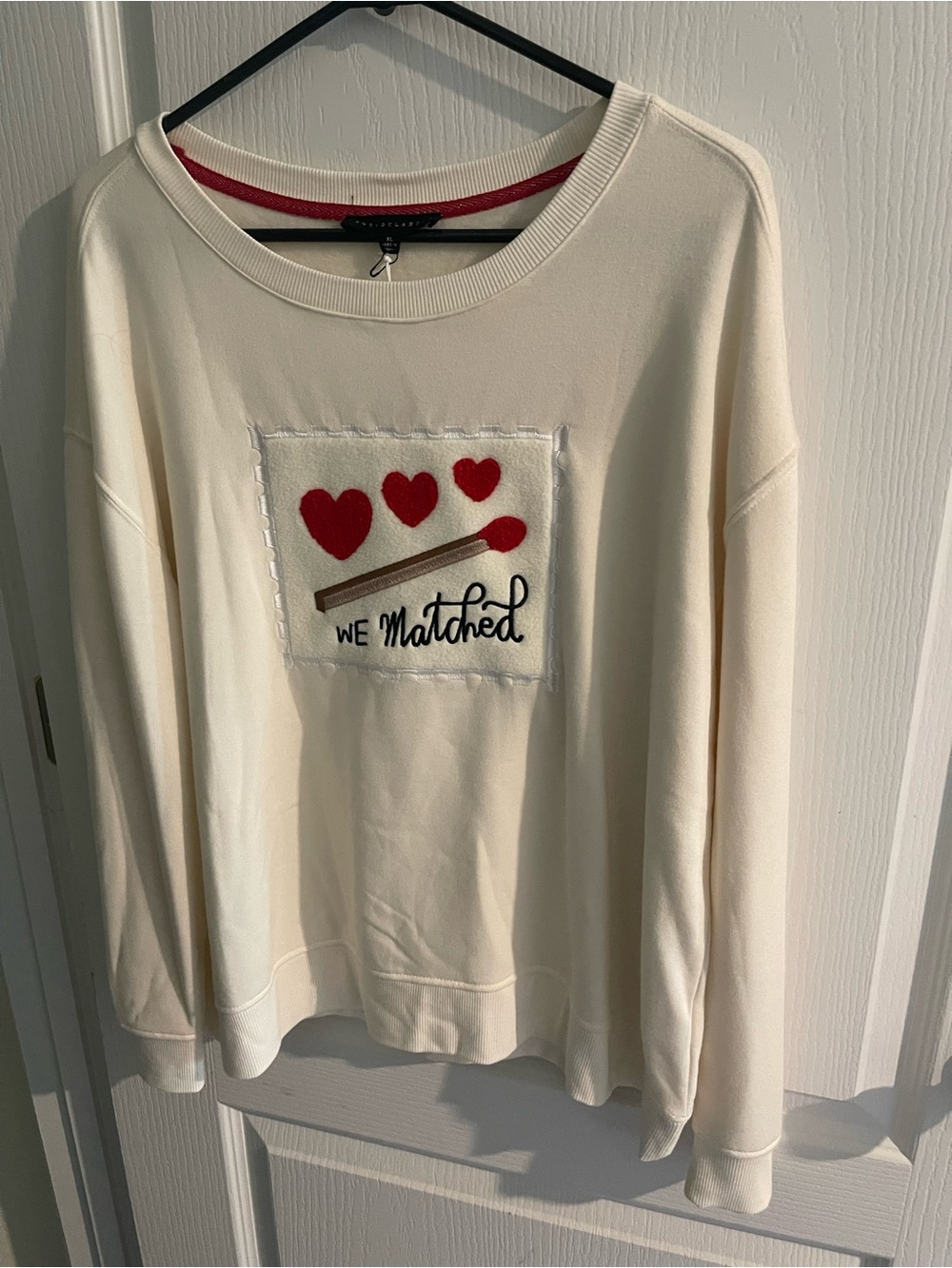 Jane and Delancey Cream Sweatshirt with Red Heart Patch
